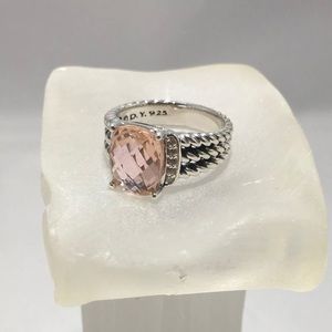 David Yurman Morganite Petite Wheaton Ring Size 6